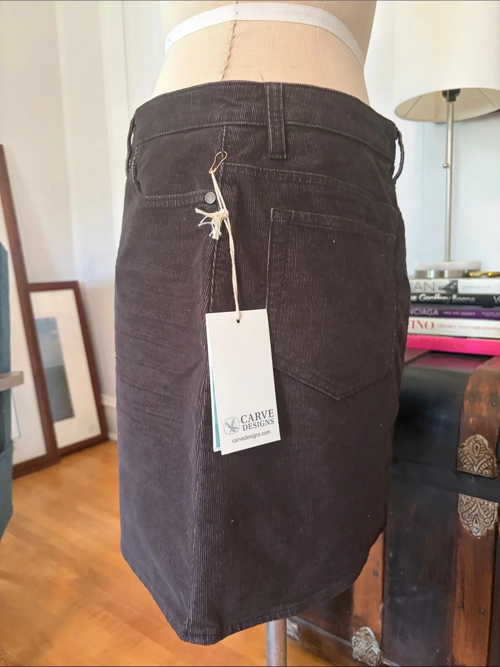 Carve Designs Women's Black Corduroy Mini Skirt with Front Seam